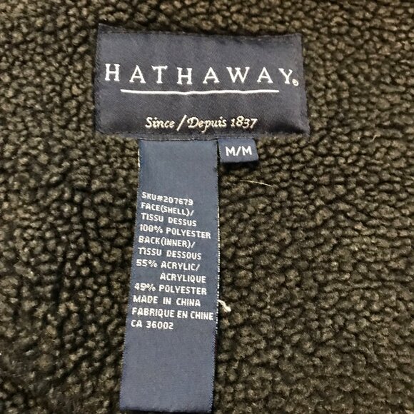 Hathaway Black Jacket Mens Med Sherpa Lining & Adjustable Buckle Zipper Collar - Picture 10 of 12